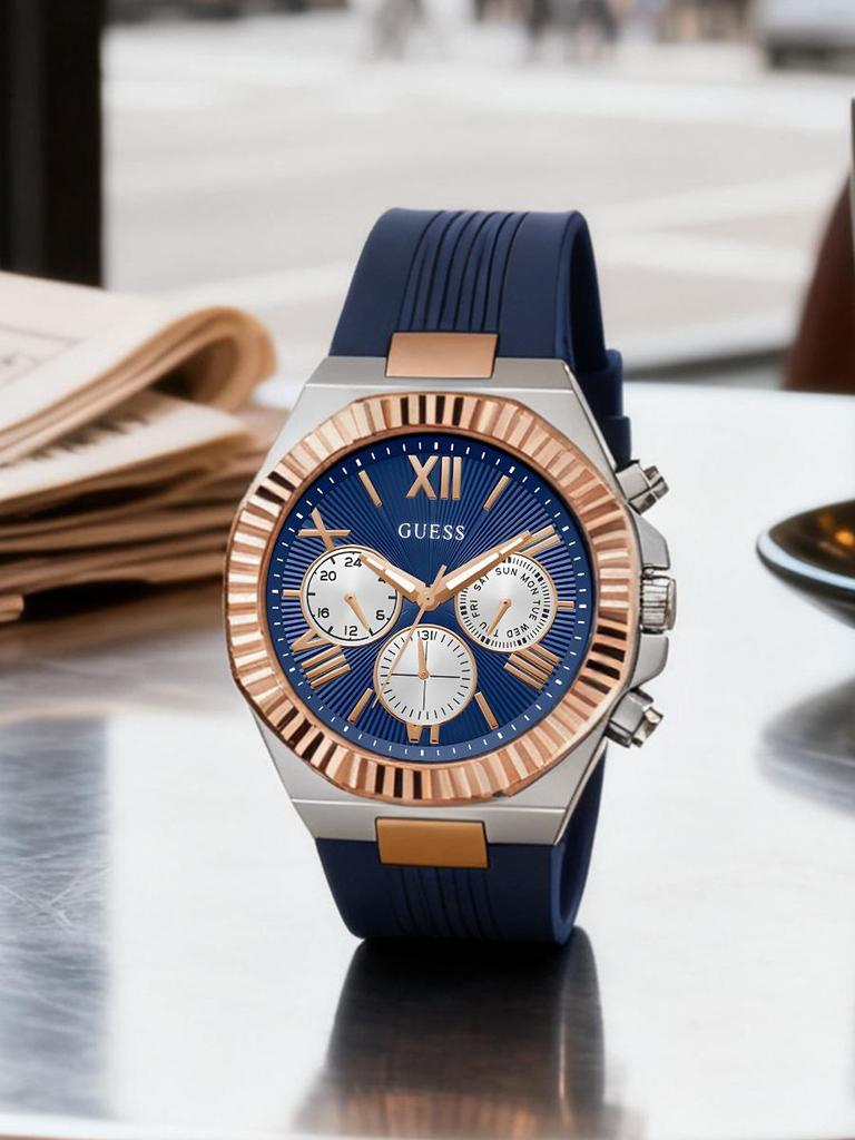 Schwarze Lederuhr, dezente Luxusuhr für den Vatertag