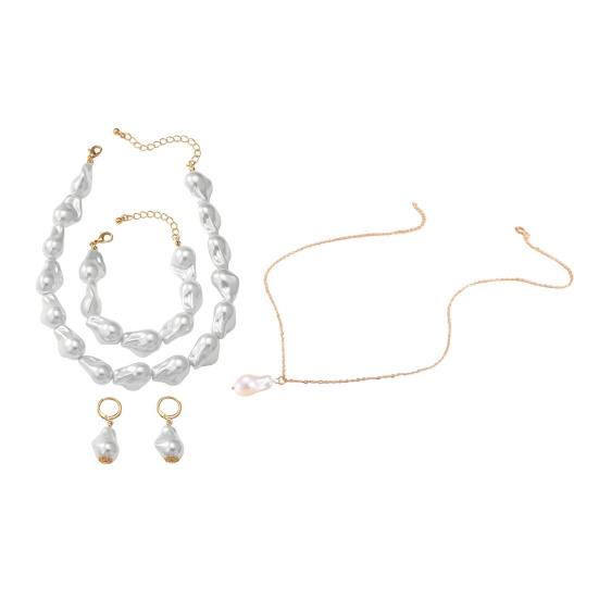 Women Faux Pearl Necklace Earring Bracelet Vintage French Wedding Party Bride Large Fake Baroque Pearl Statement Necklace Jewelry