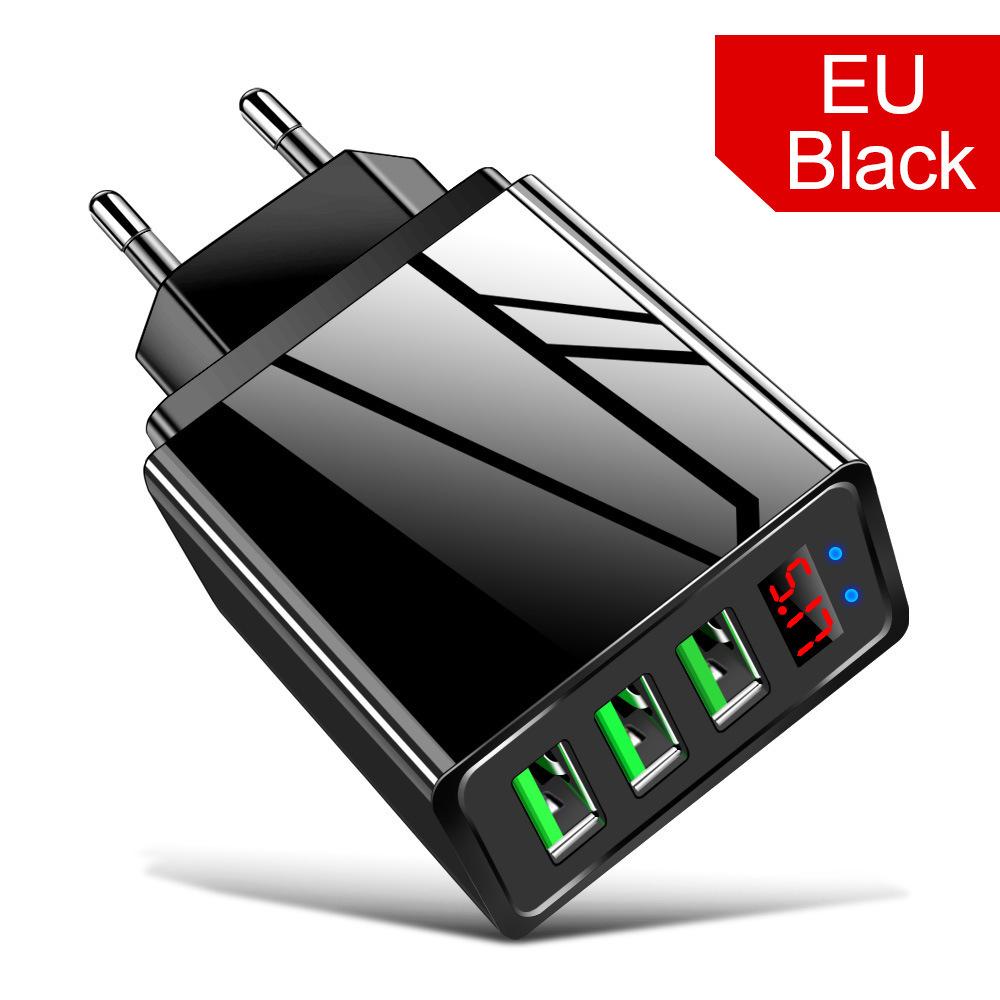 5V 3A Multi-Port USB Charger with Digital Display and EU/US/UK Plugs