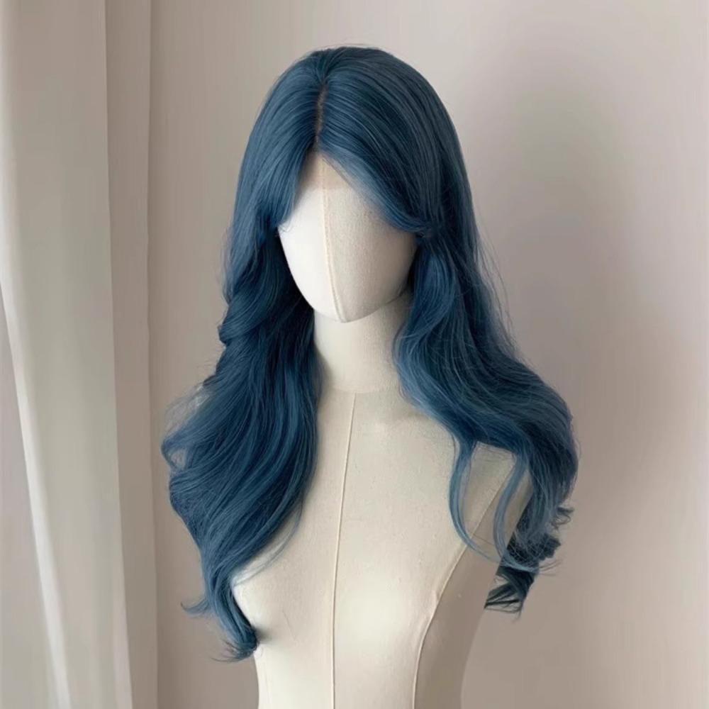 Middle Part Sea Blue Color Wigs Body Wave Cosplay Lolita Wigs Long Curly Hair Daily Wear