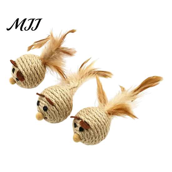 Exercise Toys for Indoor Cats Sisal Mouse Cat Toys, Feather Mice Kitten Chew Natural Realistic Tail Rope Rat Teeth Cleaning, Self Entertainment