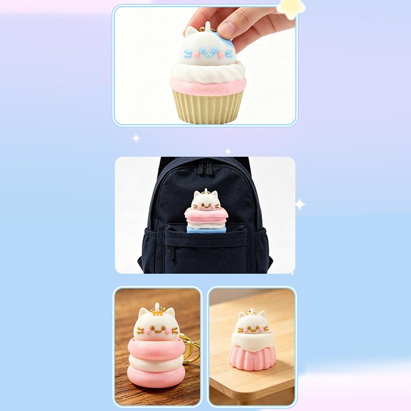 1 Pcs Kawaii Cake Cat Clicker Fidget Keychain Cute Pet Stress Relief Pendant Mini Decompression Toy Gift