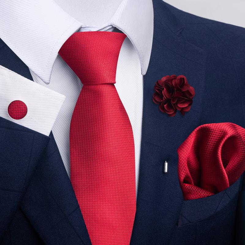 Brown Paisley Men's Tie, Pocket Square, Cufflinks & Boutonniere Set for Business Formal Wear.