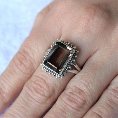 Rauchquarz-Ring, 925er Sterlingsilber-Ring, quadratischer Edelstein-Ring, handgefertigter Schmuck, Weihnachtsgeschenk, Valentinstagsgeschenk,