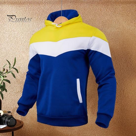 Meeste sügistalvine kapuuts Colorblock pingutusnöör Paks plüüs pikkade varrukatega suur tasku kapuutsiga retro õhuke vaba igapäevane vabaaja sporditopp