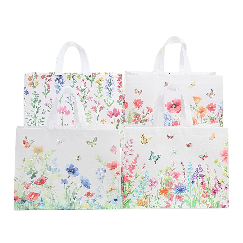 12pcs Floral Print Gift Bags Non-Woven Fabric Tote Bags for Birthday Parties Events and Special Occasions Candy Gift Packaging