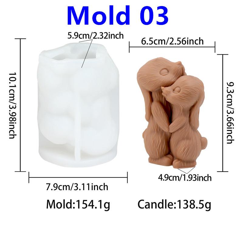 Easter Couple Rabbit Silicone Candle Mold DIY Hugging Rabbits Rabbit Family Designs Handmade Candles Gypsum Crafts Easter Gifts
