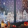 4 Sheets/Set Winter Christmas Snow Night Castle Window Electrostatic Stickers Snowman & Snowflake Decorations for Holiday Home