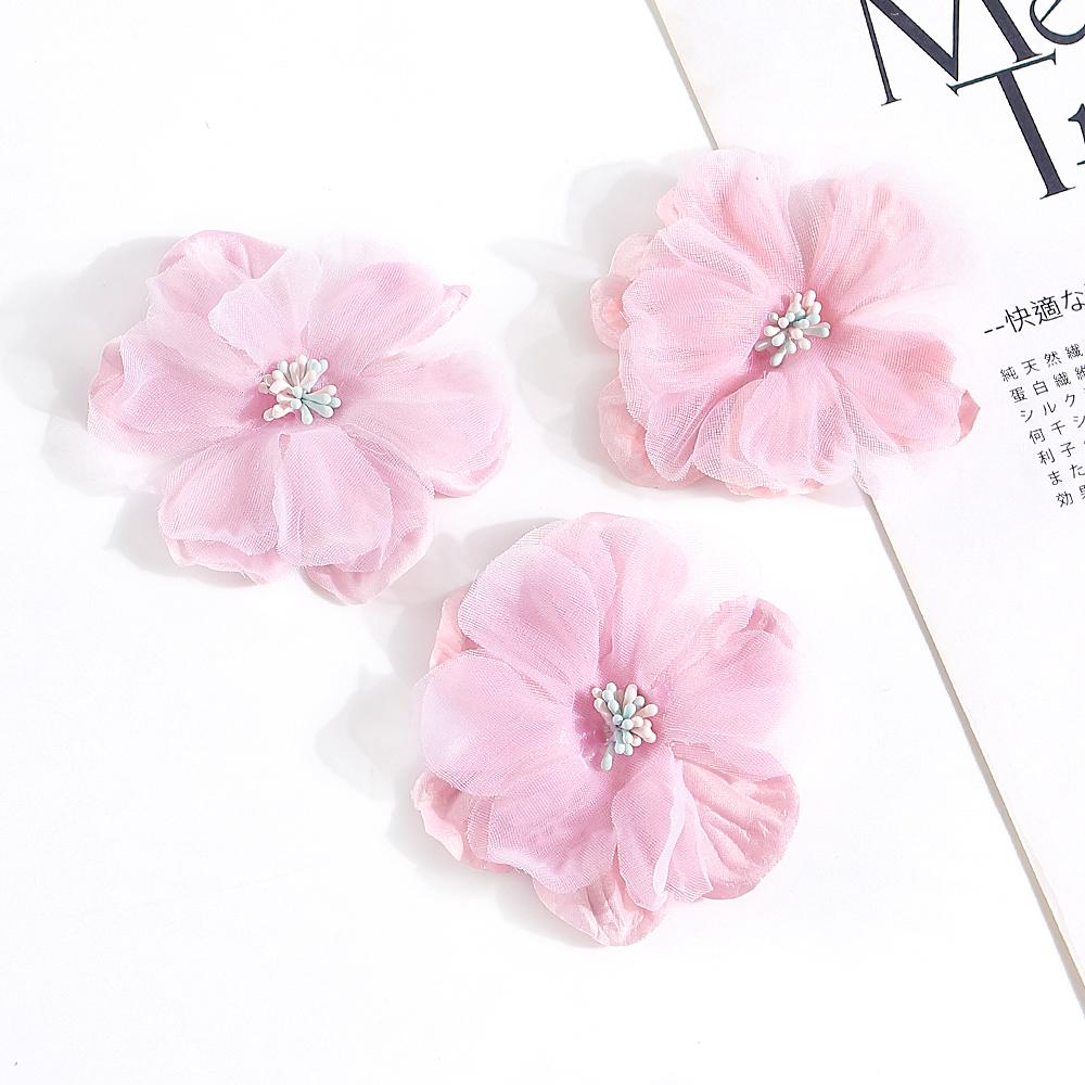 5Pcs Artificial Flowers Heads Chiffon Yarn Fake Flowers For Home Decor Marriage Wedding Decoration Craft Garland Gift Accessory