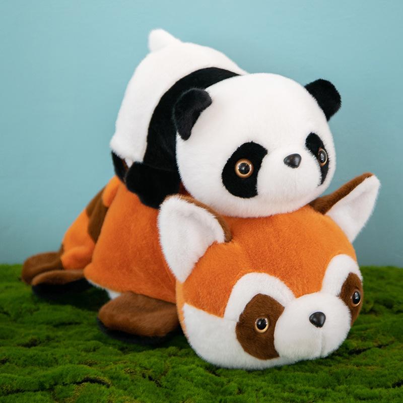 Popular flip giant panda turned into brown red panda plush doll cute couple doll gift