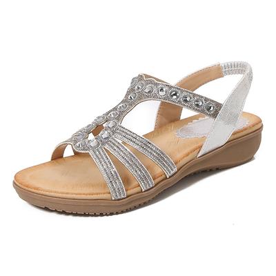 2024 Sommer neu böhmischer Stil Kneifuß Perlen Strass Schnalle elastischer Fersen Gummizug Damenschuhe