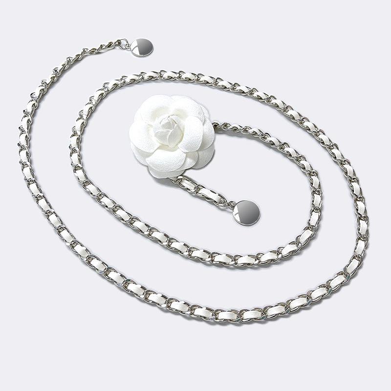 Flower Cowhide Inlaid Metal Thin Waist Chain for Women's Waist Slim Fitted with Dress Sweater for Women's Chain