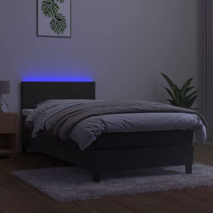 Exclusive House - Slatted Bed Base and Mattress and LED Dark Grey 90x200 Cm