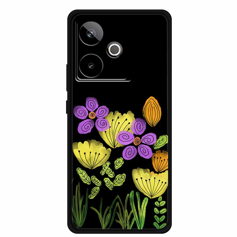 For Realme GT7 GT 7T Case Cute Floral Retro Black Silicone Soft Case Back Cover for Realme GT 7 TPU Funda For Realme GT 7T Coque
