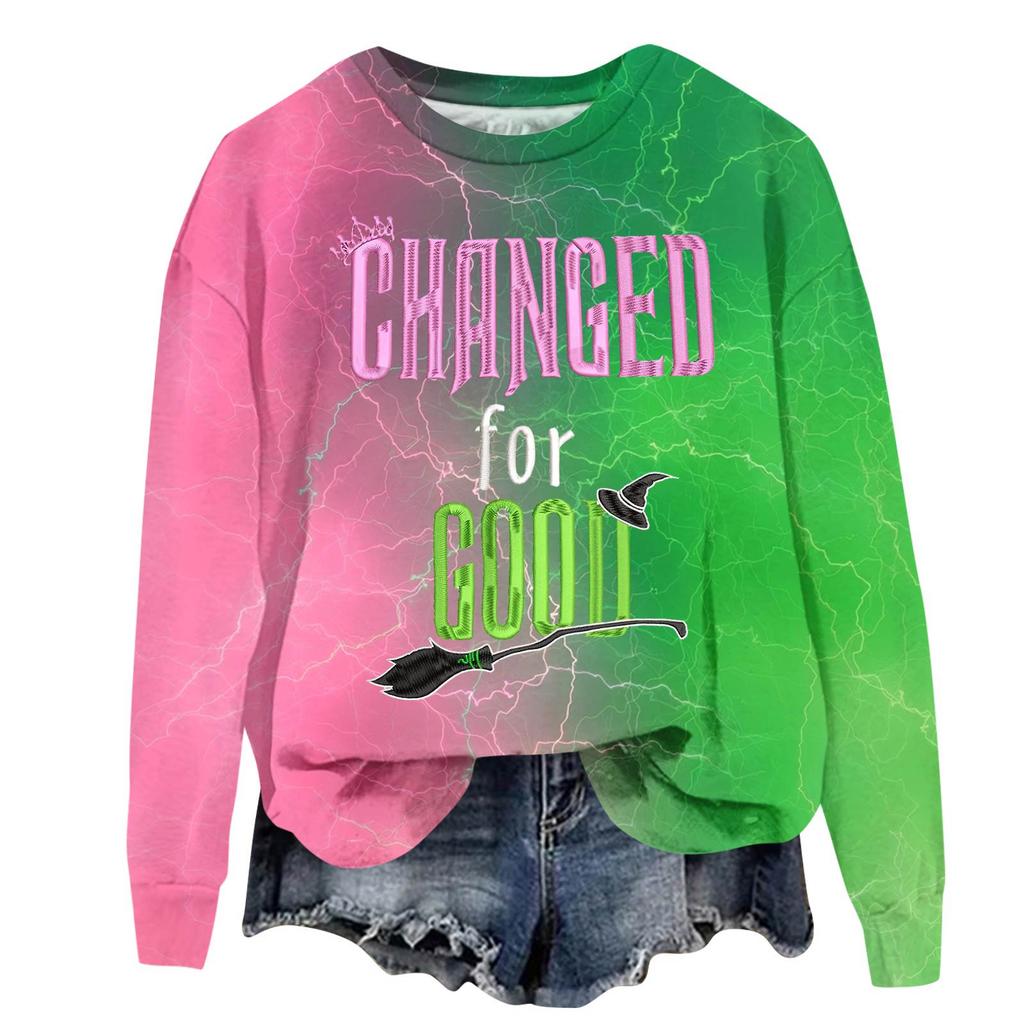 Damen Modisches Lässiges Übergroßes Langärmeliges Rundhals-Pullover-Sweatshirt mit Aufdruck