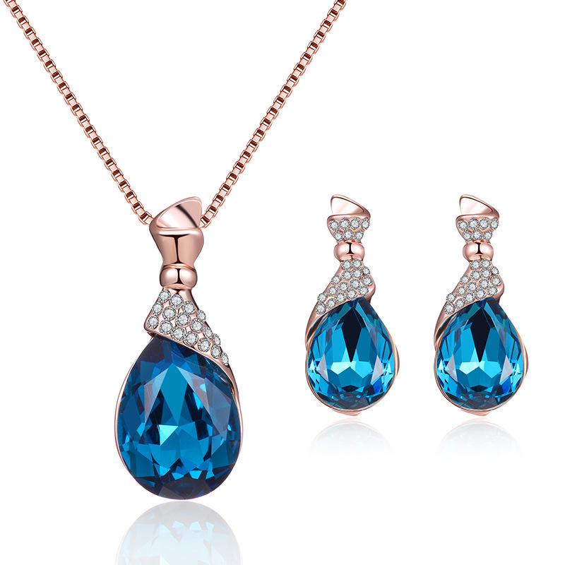 Rhinestone-Embellished Alloy Necklace & Earrings Wedding Set