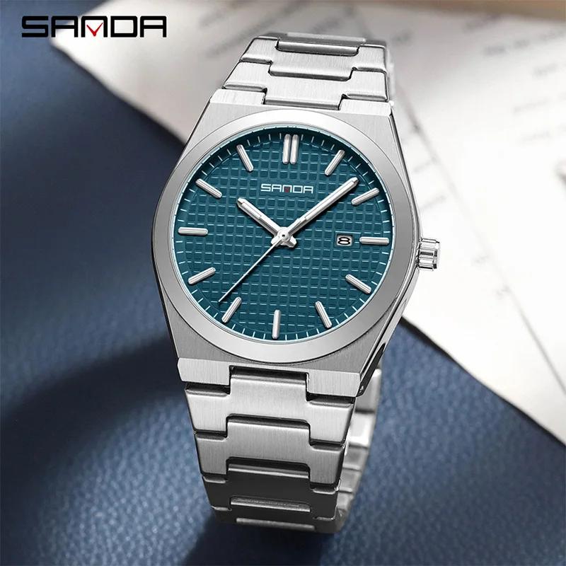 SANDA Top Brand Fashion Man Watches Luminous Waterproof High Quality Stainless Steel Big Dial Date Quartz Business Men's Watches