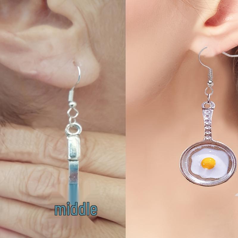 Creative Asymmetrical Fried Egg Spatula Earrings: Unique Kitchen Utensil-Inspired Jewelry