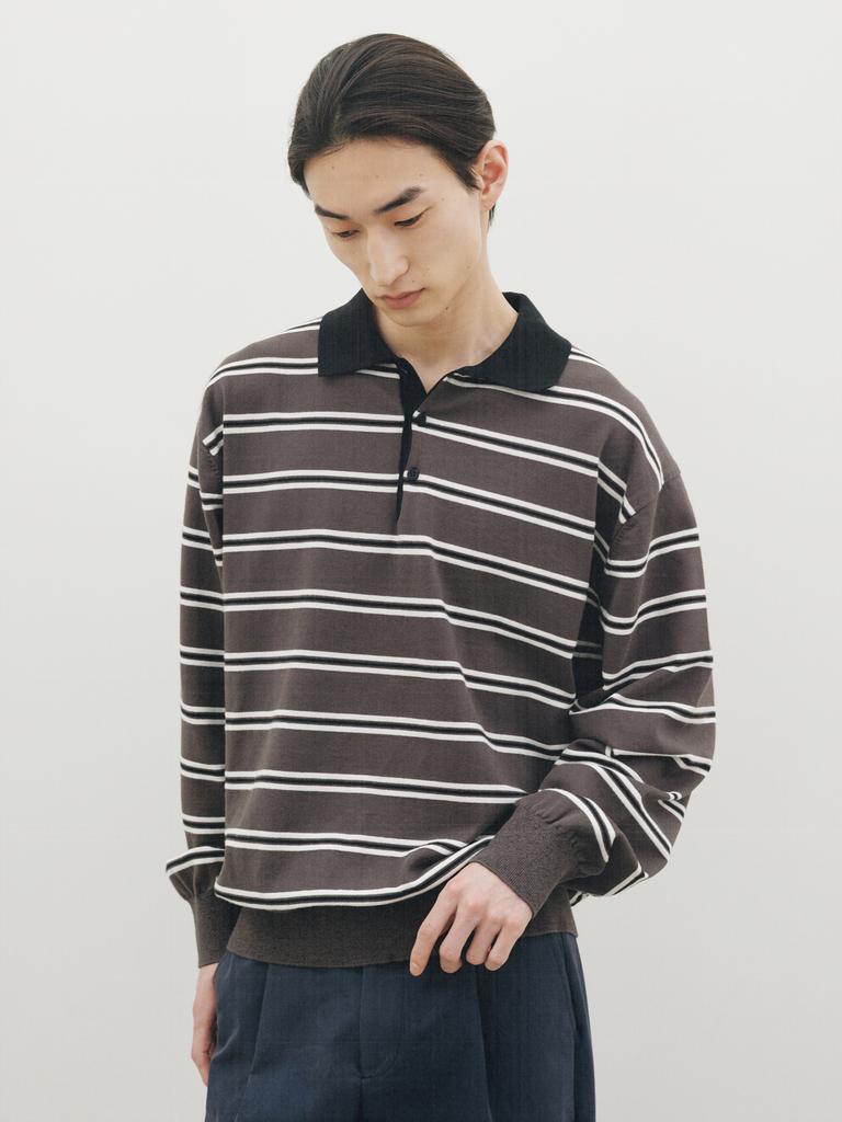 Deowedeoijeueosseom Striped Cotton Collared Knit (Charcoal)
