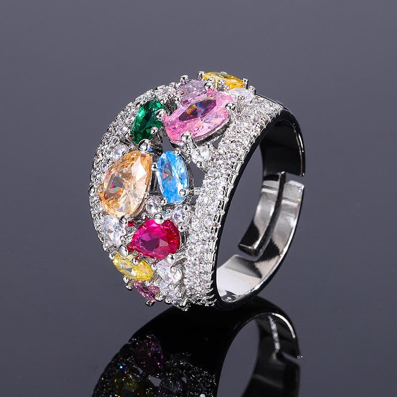 Huayue Jewelry Set Rainbow Water Drop Gem Necklace Women'S Color Tourmaline Earrings Zircon Ring