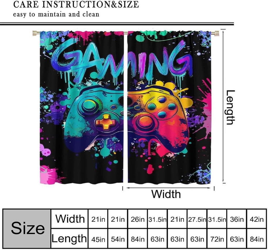Spiel Vorhänge Cartoon Gamepad Junge Mädchen Teenager Schlafzimmer Neon Dekorativ Küche Wohnzimmer Vorhang Set Bahnen Polyester Perfekt Für Bereich