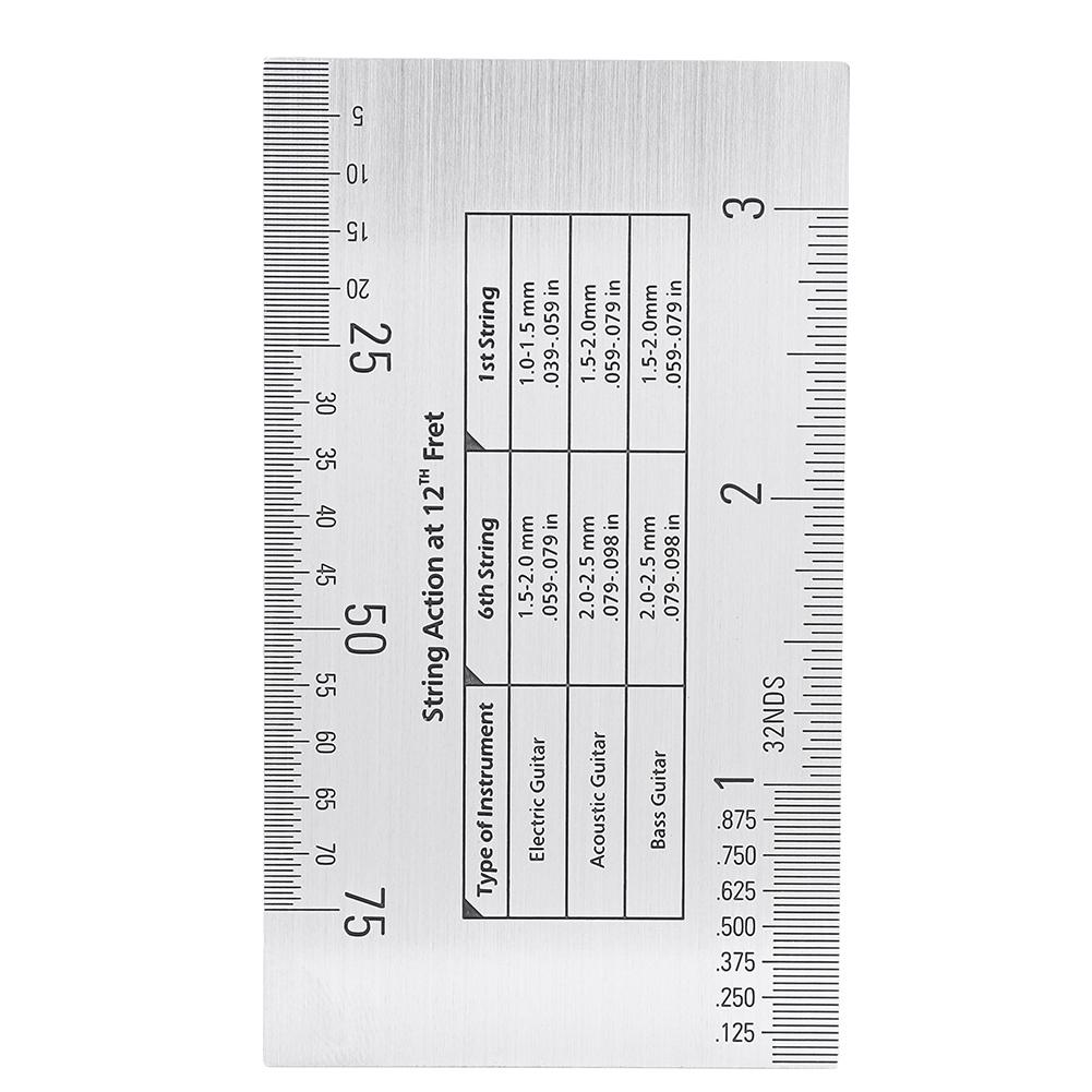 Stainless Steel String Action Ruler Gauge Measuring Tool for Electric Bass Guitar
