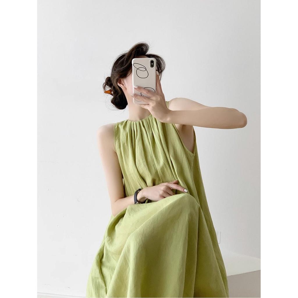 French green sleeveless loose and thin drape vest dress summer new chubby girl wear