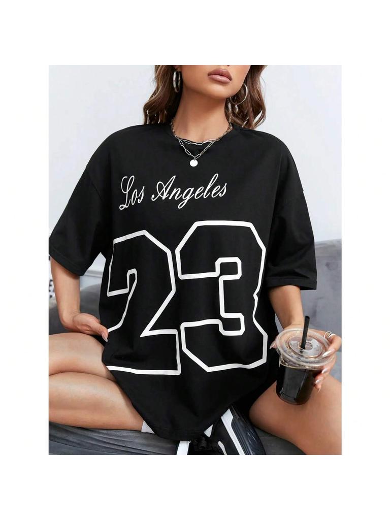 Los Angeles 23 T-shirt in Cotone Stampato Originale Ampia Comoda T-shirt Individuale Casual Morbida T-shirt Top Estetica Moda T-Shirt