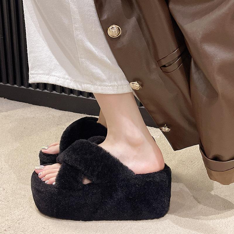 Mao Mao slippers women wear autumn and winter 2024 new high-end indoor thick bottom non-slip Internet celebrity ins cotton slippers