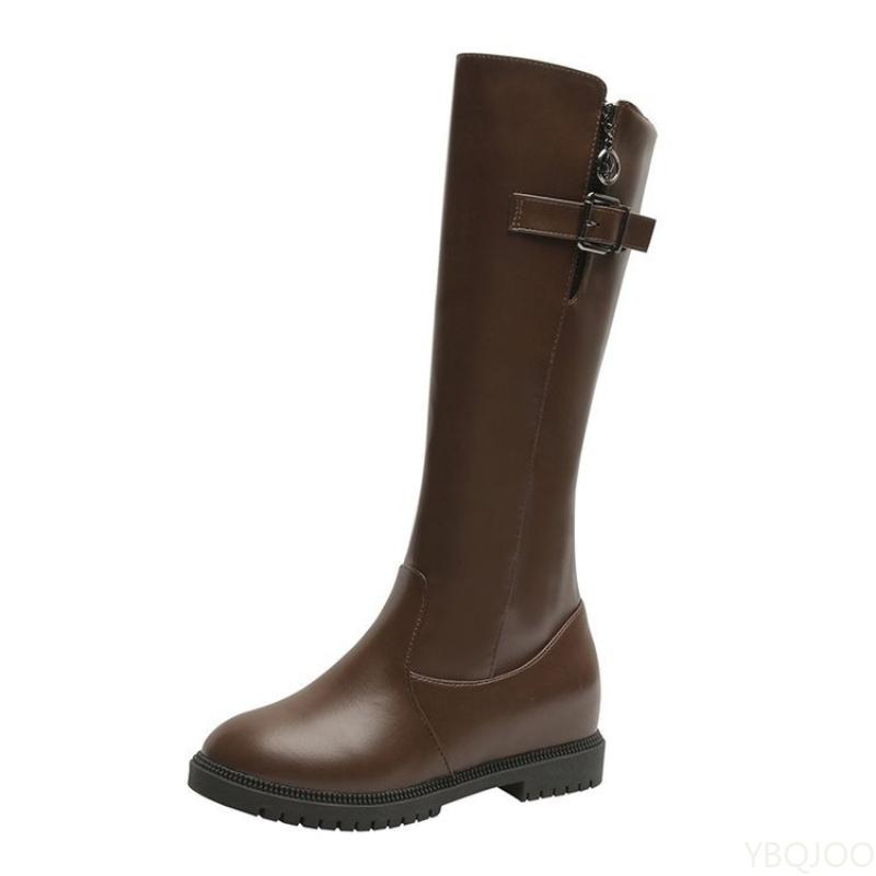 Fashion Long Tube Boots for Women's Autumn Winter New Style Side Zipper Flat Bottom Warm Women's Shoes Simple Comfortable Long Boots