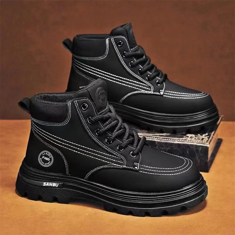 

Fashion Autumn New Arrival Fashion Casual British Style Designer Motorcycle Boots Comfortable High Quality Winter Warm Lace Up Men Shoes 44