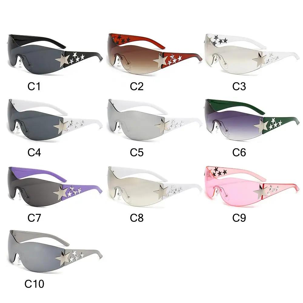 Cycling, Travel Women and Men Cool Fashion Shades UV400 Protection Sun Glasses Rimless Y2K Sunglasses Wrap Around Stars Decor