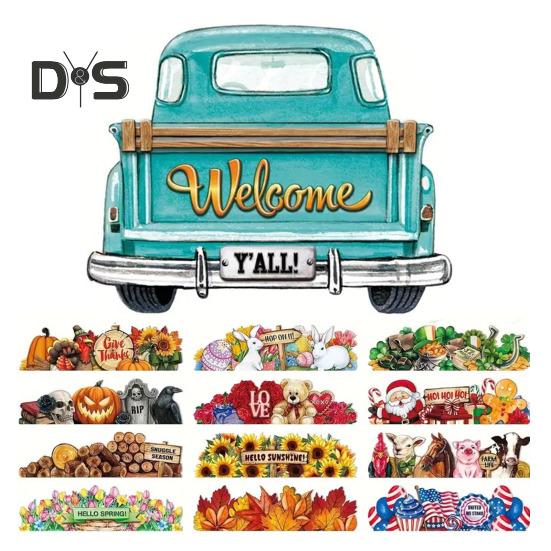 

Подвесной приветственный знак на входной двери грузовика с 12 альтернативными сезонными праздничными декорациями, приветственный знак в форме грузовика на осень, День благодарения, Хэллоуин D