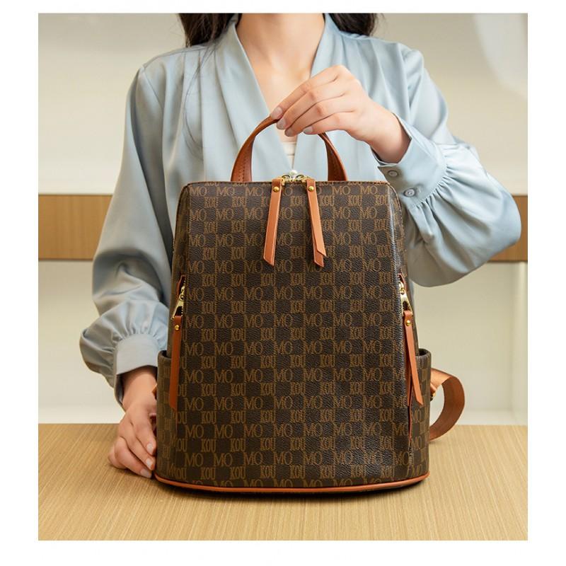 Womens Stylish Large Capacity Laptop Backpack Travel Bag Urban Minimalist PU Shoulder Daily Use