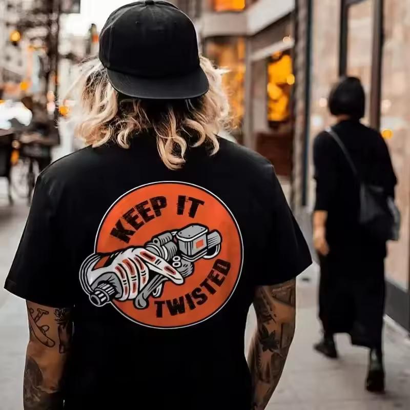 2026Men Keep It Twisted Motorcycle Graphic T shirt Retro Biker Hand Print Short Sleeve Tees Unisex Vintage Rider Streetwear