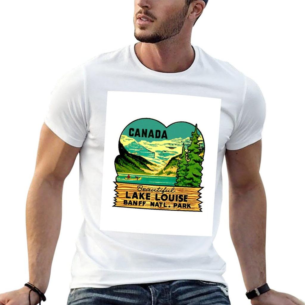 Beautiful Lake Louise Vintage Travel Decal TShirt Big Size Short Sleeve Casual Top