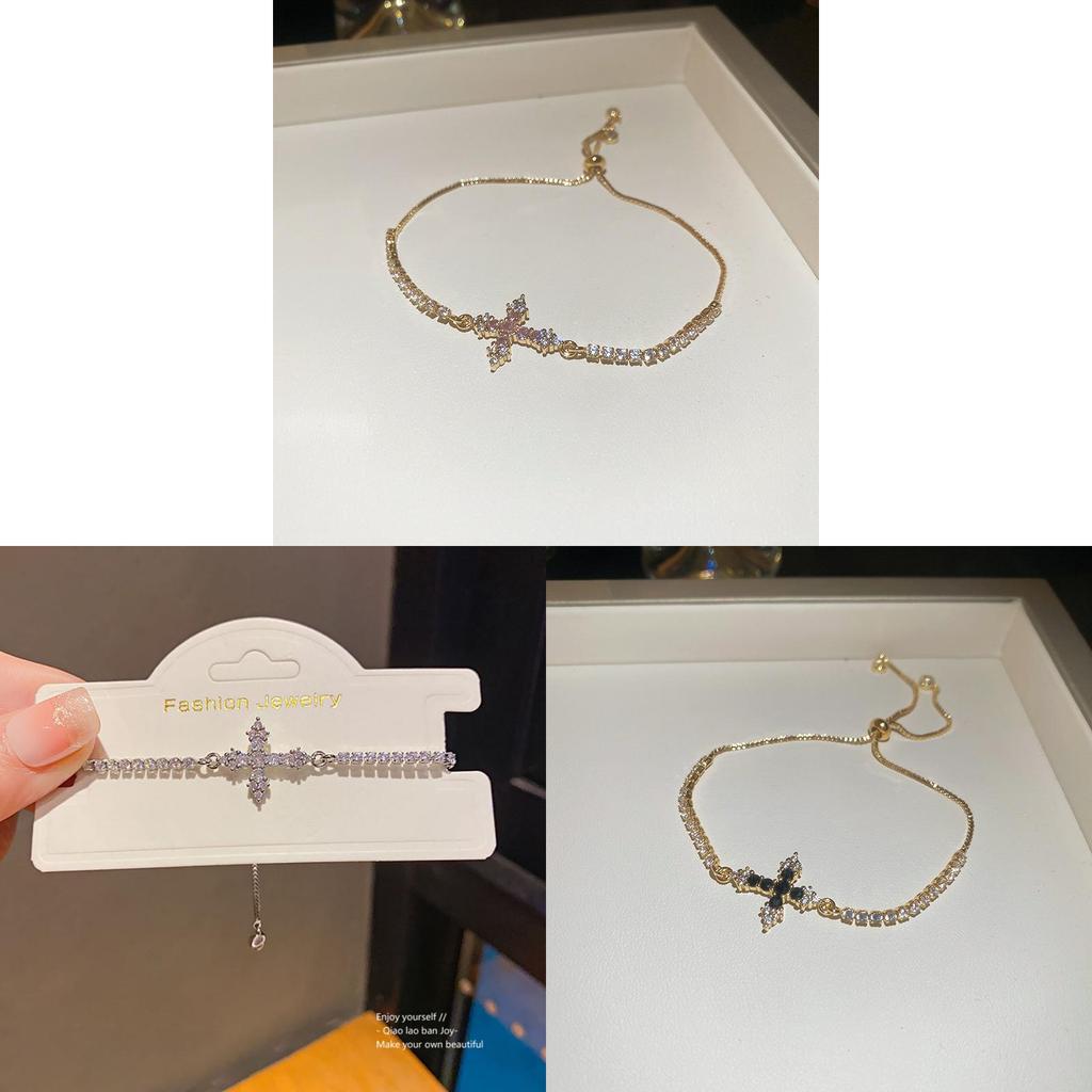 Cross Charm Adjustable Bracelet With Cubic Zirconia For Stylish Womens Accessories