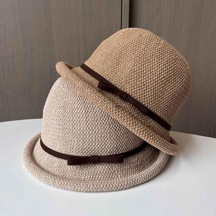 Spring and summer sunscreen fisherman's hat children's breathable sunshade basin hat bow curled dome small fresh top hat