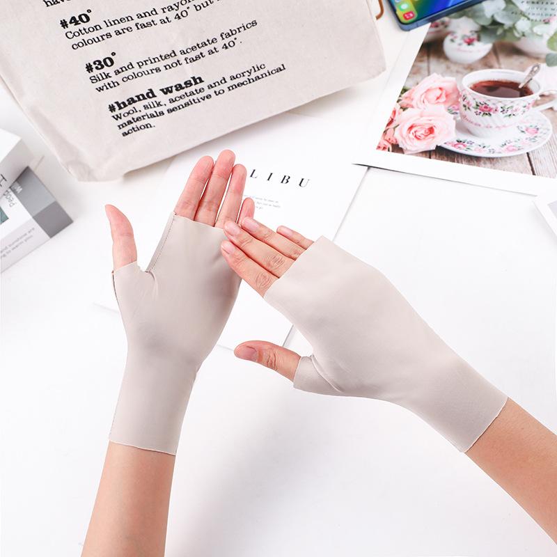 Pro Uv Protection Gloves For Nail Art Gel Nail Lamp Sunscreen Gloves Fingerless Hand Sun Care Thin Cool Ice Silk Silky Sun Glove