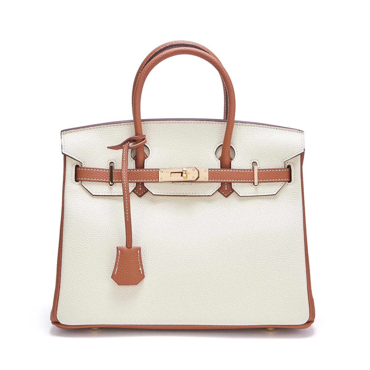 

Cross-border foreign trade first layer lychee pattern matching platinum bag cowhide contrasting leather large capacity shoulder crossbody handbag 20x10x15cm