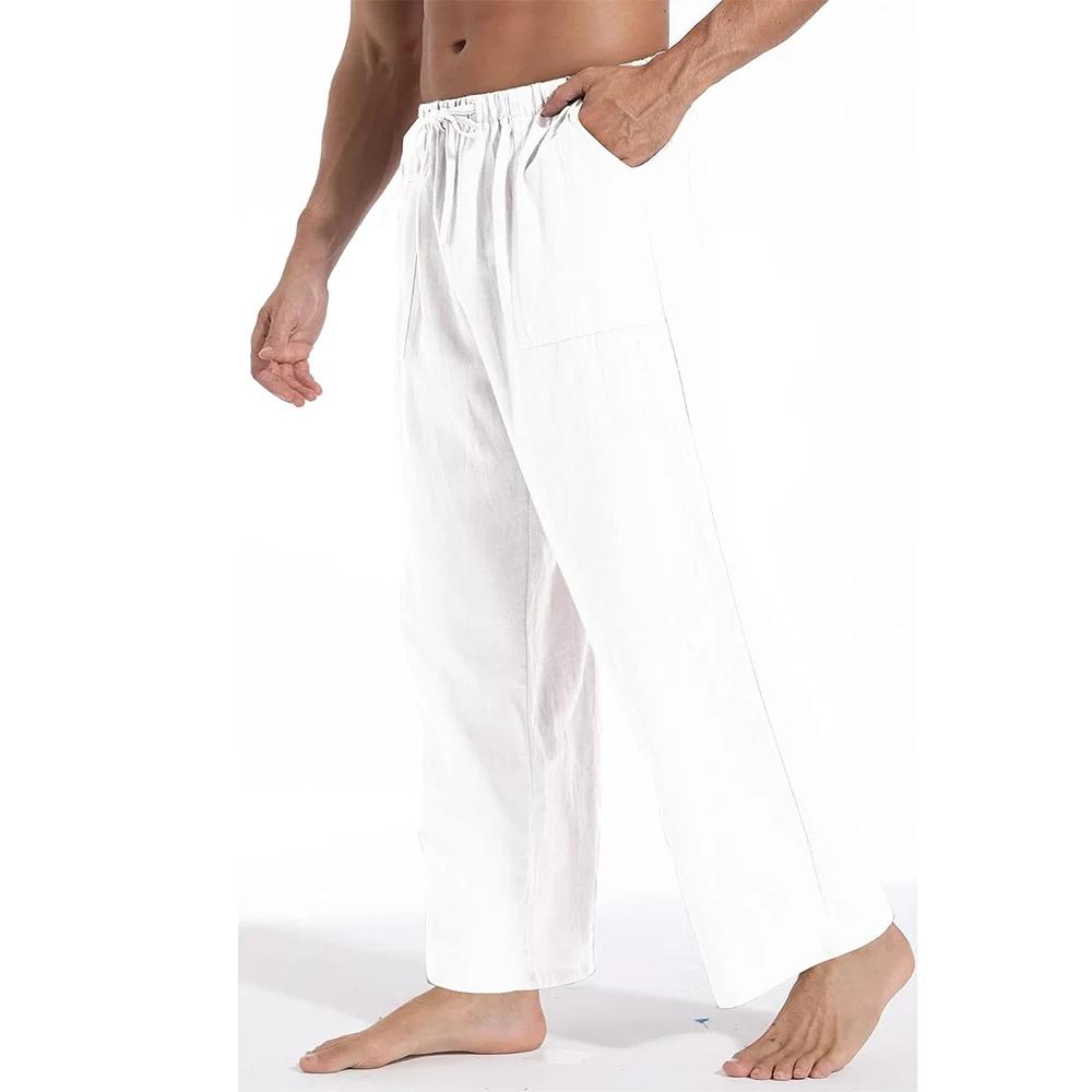 

King Billion Брюки больших размеров, мужские прямые брюки из хлопка и льна, длинные брюки, свободные повседневные мешковатые брюки, новое поступление XXXL белый
