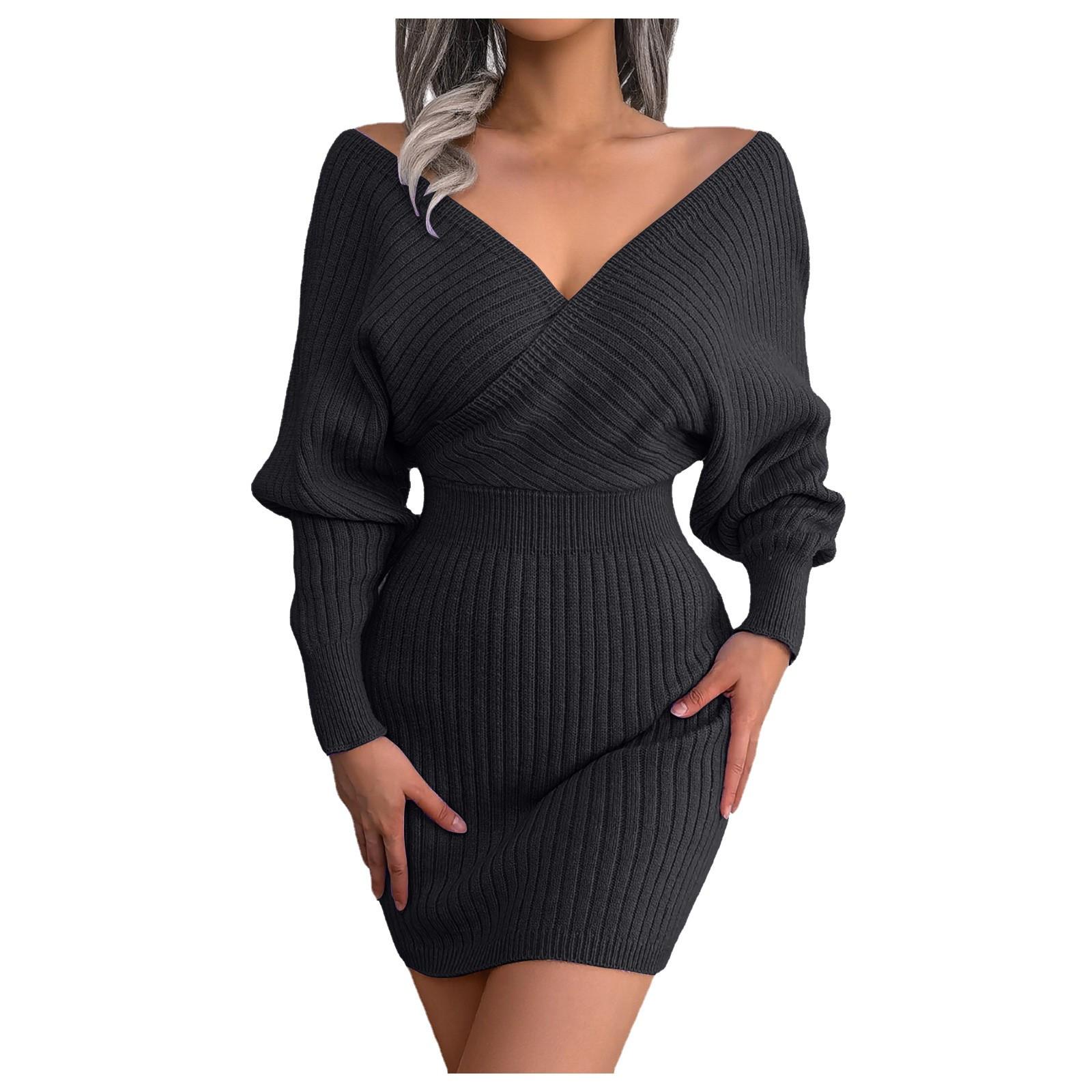 

Женская мода сексуальная юбка с крестообразным V-образным вырезом и запахом на бедрах шерстяное платье S чёрный