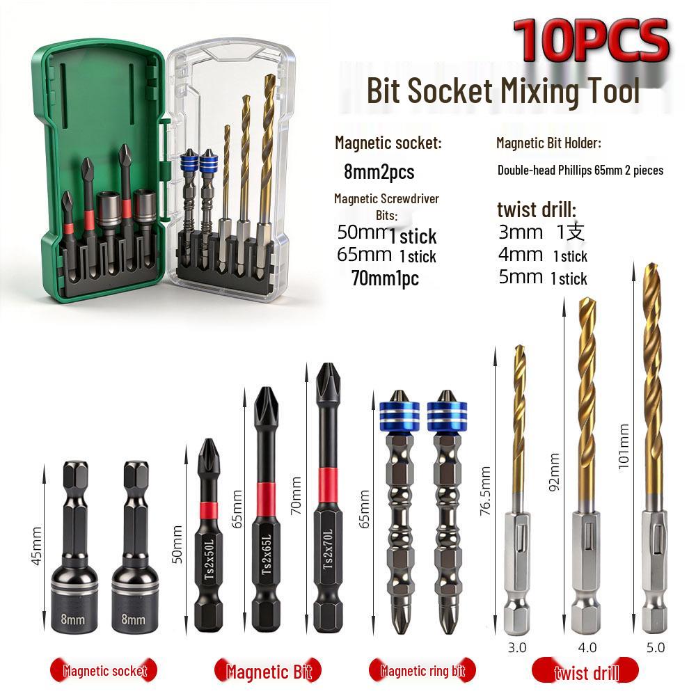 10-Piece Magnetic Hex Shank Screwdriver & Drill Bit Set