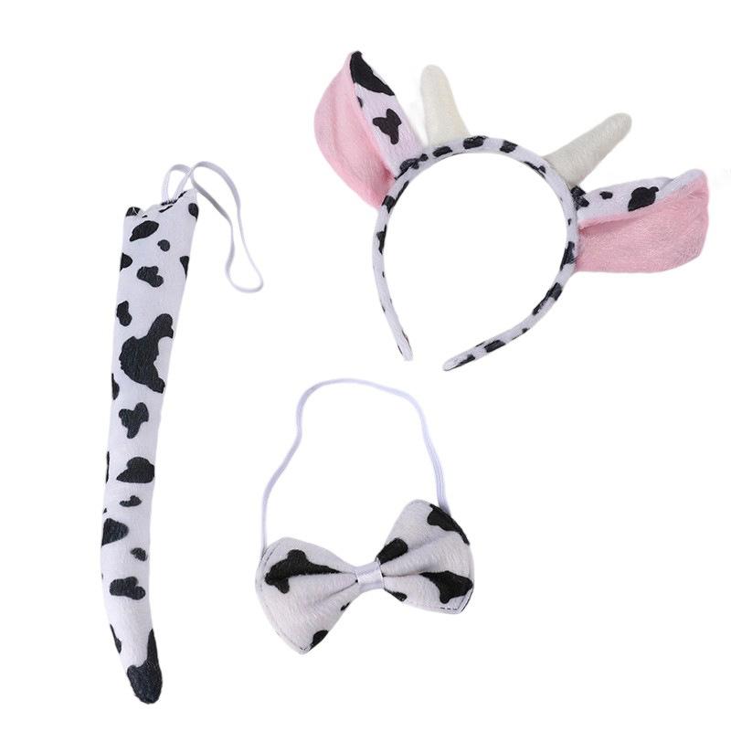 Halloween Animal Headband Dalmatian Cow Tiger Frog Panda Giraffe Zodiac Dress Up 3 Piece Set