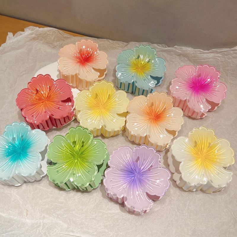 Gradient Flower Acrylic Hair Claw Clip for Women Sweet Hair Claws Crab Clamp Barrettes Hawaiian Headwear Accessories
