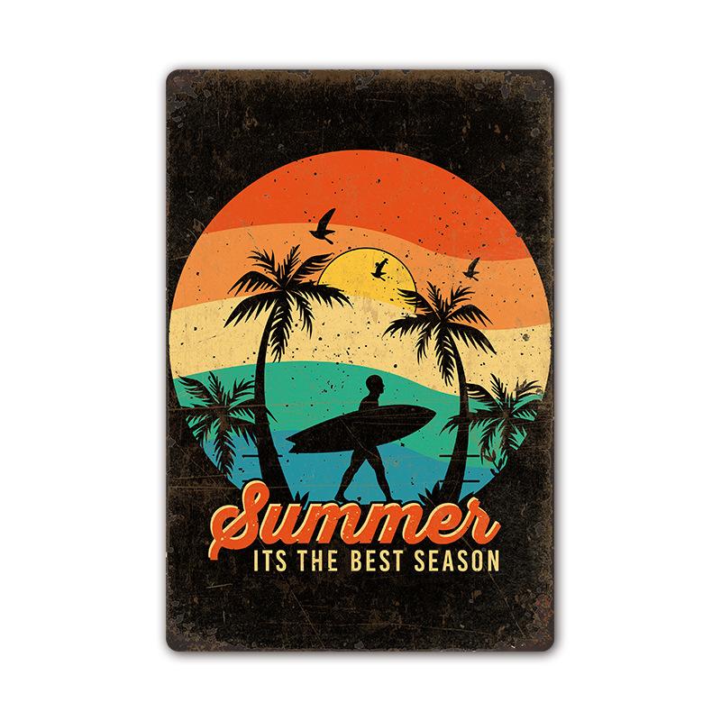 Vintage Tin Art of Summer Beach Scenes: Ideal Wall Murals for American Bar Backdrops and Home Decor