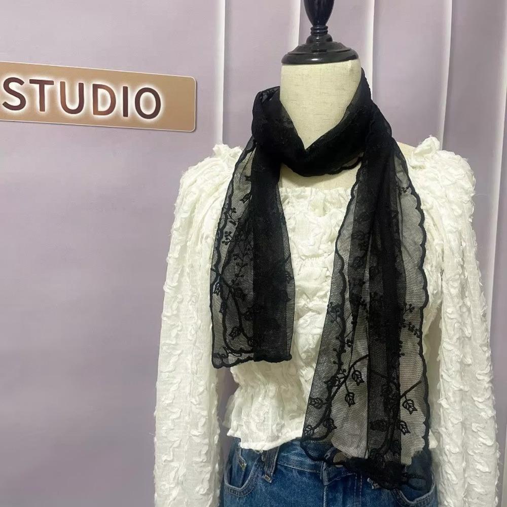 Retro Women's Lace Scarf Elegant Silk Headband Casual Female Headscarf