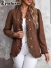 Veste en jean bleu marine à bords volantés pour femme, col montant, un bouton, manches longues, coupe ajustée, style français