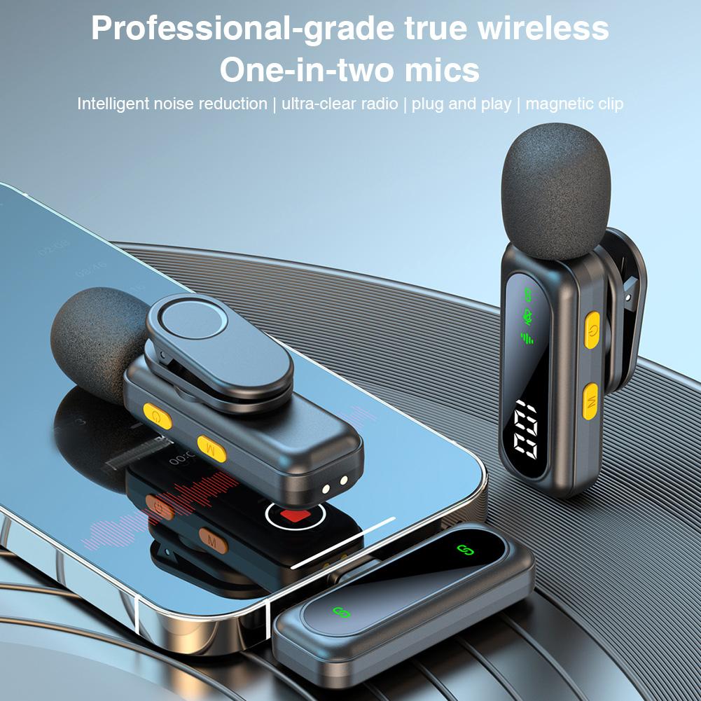 2 Pack Wireless Lavalier Microphone with Magnetic Clip Mini Mic Plug and Play Wireless Mic for Android iPhone Live Broadcast
