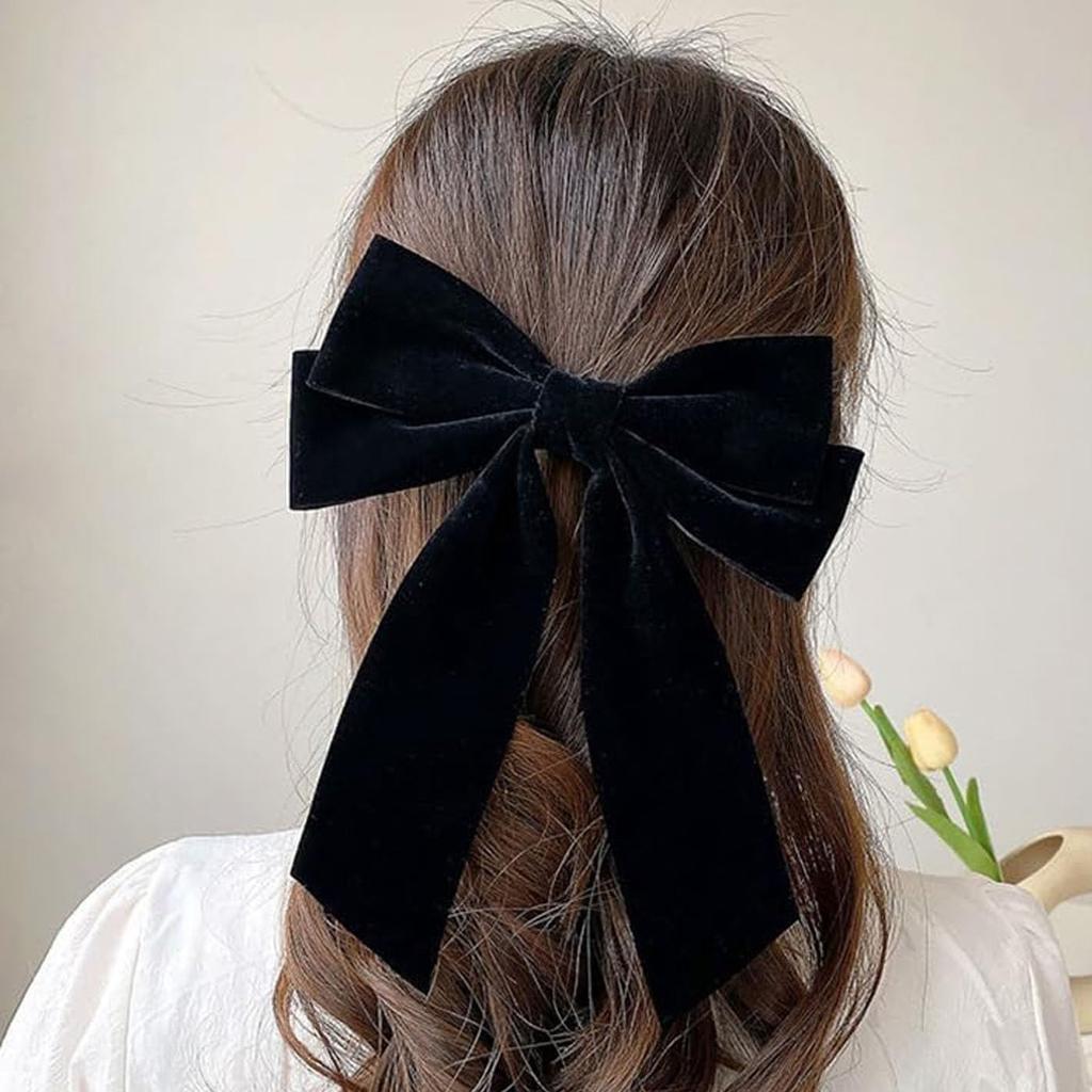 LUYING Ribbon Hair Accessory, Large, Black and Red, Cute, Elegant, Stylish Hair Clip, Popular Big Ribbon, Handmade Clip, Dark Sake Red Ribbon